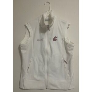 Columbia Mens XL Washington State Cougars WSU Fleece Vest White Full Zip Pockets